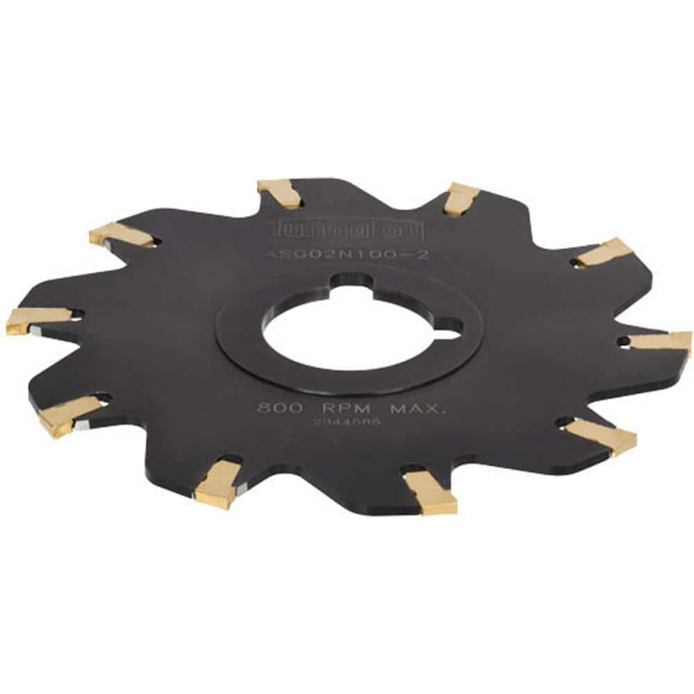 Indexable Slotting Cutter: 0.122'' Cutting Width, 3.1496'' Cutter Dia, Arbor Hole Connection, 0.748'' Depth of Cut, 0.866'' Hole, Neutral Self Clamping, Uses 6 SS Inserts, 6 Teeth, Straight, Positive, Steel, Black Oxide Finish