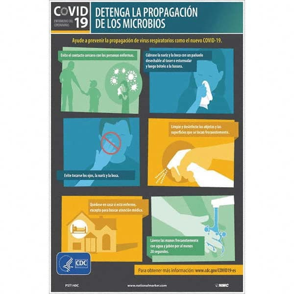 NMC - "DETENGA LA PROPAGACI\xD3N DE LOS MICROBIOS", 12" Wide x 18" High, Vinyl Safety Sign - Americas Industrial Supply