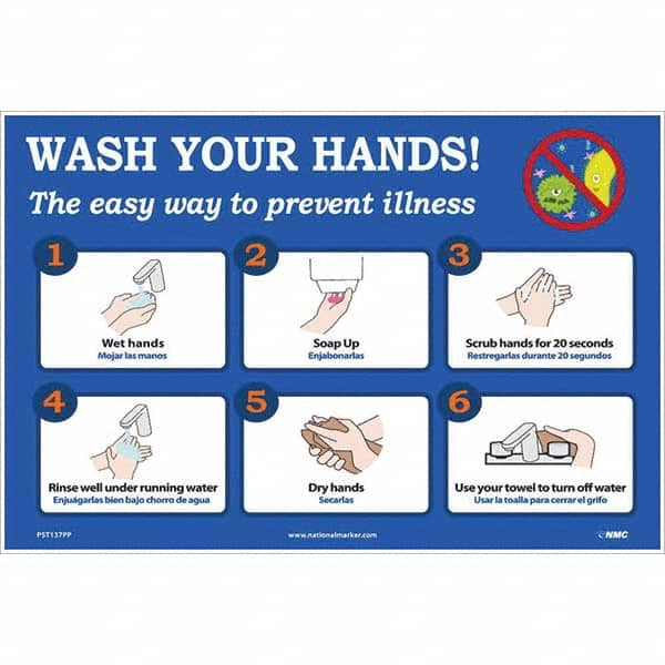 NMC - 1 5-Piece "Wash Your Hands! - The Easy Way to Prevent Illness", 18" Wide x 12" High, Paper Safety Sign - Americas Industrial Supply