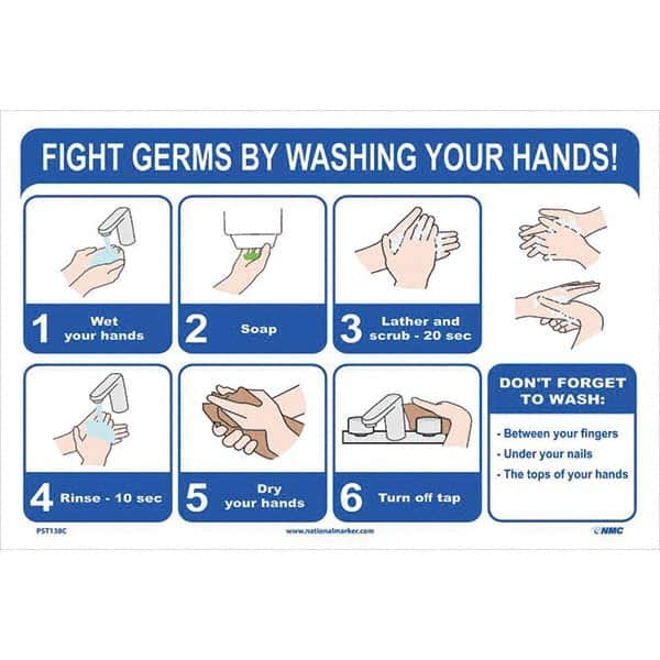 NMC - "Fight Germs By Washing Your Hands!", 18" Wide x 12" High, Vinyl Safety Sign - Americas Industrial Supply