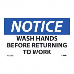 NMC - 1 5-Piece Restroom, Janitorial & Housekeeping Label - Legend: Notice - Wash Hands Before Returning to Work - Americas Industrial Supply