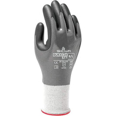 SHOWA - Size 2XL (10), ANSI Cut Lvl A3, Puncture Lvl 2, Abrasion Lvl 4, Nitrile Coated ATA/HPPE Blend Cut & Puncture Resistant Gloves - Fully Coated Coated, DURACoil Lining, Knit Wrist, Gray/White, Paired - Americas Industrial Supply