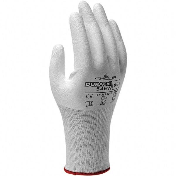 SHOWA - Size XL (9), ANSI Cut Lvl A3, Puncture Lvl 2, Abrasion Lvl 4, Polyurethane Coated ATA/HPPE Blend Cut & Puncture Resistant Gloves - Palm & Fingers Coated, DURACoil Lining, Elastic Knit Cuff, White, Paired - Americas Industrial Supply