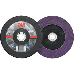 3M - 7" Disc Diam, 7/8" Center Hole, Type 27 Ceramic Flap Disc - 8,600 Max RPM, Fiberglass Backing, Arbor Attaching System, Coated - Americas Industrial Supply