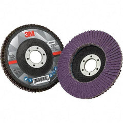 3M - 4-1/2" Disc Diam, 7/8" Center Hole, Type 29 Ceramic Flap Disc - 13,300 Max RPM, Fiberglass Backing, Arbor Attaching System, Coated - Americas Industrial Supply
