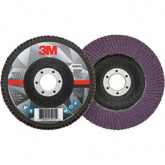 3M - 5" Disc Diam, 7/8" Center Hole, Type 27 Ceramic Flap Disc - 12,000 Max RPM, Fiberglass Backing, Arbor Attaching System, Coated - Americas Industrial Supply