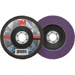 3M - 5" Disc Diam, 7/8" Center Hole, Type 27 Ceramic Flap Disc - 12,000 Max RPM, Fiberglass Backing, Arbor Attaching System, Coated - Americas Industrial Supply
