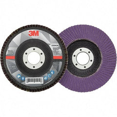 3M - 4-1/2" Disc Diam, 7/8" Center Hole, Type 29 Ceramic Flap Disc - 13,300 Max RPM, Fiberglass Backing, Arbor Attaching System, Coated - Americas Industrial Supply