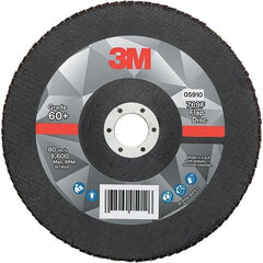 3M - 7" Disc Diam, 7/8" Center Hole, Type 27 Ceramic Flap Disc - 8,600 Max RPM, Fiberglass Backing, Arbor Attaching System, Coated - Americas Industrial Supply