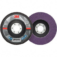 3M - 4-1/2" Disc Diam, 7/8" Center Hole, Type 27 Ceramic Flap Disc - 13,300 Max RPM, Fiberglass Backing, Arbor Attaching System, Coated - Americas Industrial Supply