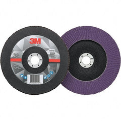 3M - 7" Disc Diam, 7/8" Center Hole, Type 29 Ceramic Flap Disc - 8,600 Max RPM, Fiberglass Backing, Arbor Attaching System, Coated - Americas Industrial Supply