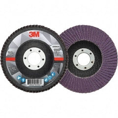 3M - 4-1/2" Disc Diam, 7/8" Center Hole, Type 27 Ceramic Flap Disc - 13,300 Max RPM, Fiberglass Backing, Arbor Attaching System, Coated - Americas Industrial Supply