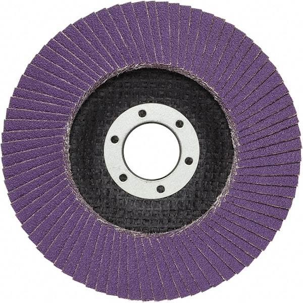 3M - 4-1/2" Disc Diam, 7/8" Center Hole, Type 29 Ceramic Flap Disc - 13,300 Max RPM, Fiberglass Backing, Arbor Attaching System, Coated - Americas Industrial Supply