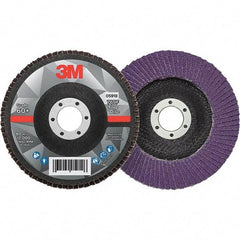 3M - 5" Disc Diam, 7/8" Center Hole, Type 29 Ceramic Flap Disc - 12,000 Max RPM, Fiberglass Backing, Arbor Attaching System, Coated - Americas Industrial Supply