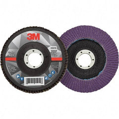 3M - 5" Disc Diam, 7/8" Center Hole, Type 29 Ceramic Flap Disc - 12,000 Max RPM, Fiberglass Backing, Arbor Attaching System, Coated - Americas Industrial Supply