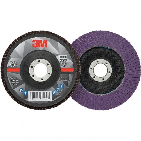 3M - 5" Disc Diam, 7/8" Center Hole, Type 29 Ceramic Flap Disc - 12,000 Max RPM, Fiberglass Backing, Arbor Attaching System, Coated - Americas Industrial Supply