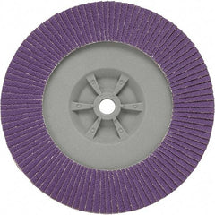 3M - 7" Disc Diam, 5/8-11 Center Hole, Type 29 Ceramic Flap Disc - 8,600 Max RPM, Plastic Backing, Arbor Attaching System, Coated - Americas Industrial Supply