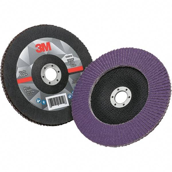 3M - 7" Disc Diam, 7/8" Center Hole, Type 29 Ceramic Flap Disc - 8,600 Max RPM, Fiberglass Backing, Arbor Attaching System, Coated - Americas Industrial Supply