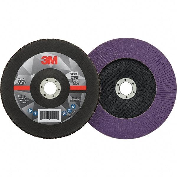 3M - 7" Disc Diam, 7/8" Center Hole, Type 27 Ceramic Flap Disc - 8,600 Max RPM, Fiberglass Backing, Arbor Attaching System, Coated - Americas Industrial Supply