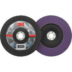 3M - 7" Disc Diam, 7/8" Center Hole, Type 29 Ceramic Flap Disc - 8,600 Max RPM, Fiberglass Backing, Arbor Attaching System, Coated - Americas Industrial Supply