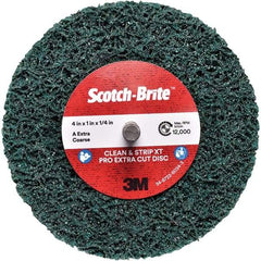 3M - 4" Extra Coarse Grade Aluminum Oxide Deburring Disc - 1/4" Center Hole, Quick Change Connection, Green, 12,000 Max RPM - Americas Industrial Supply