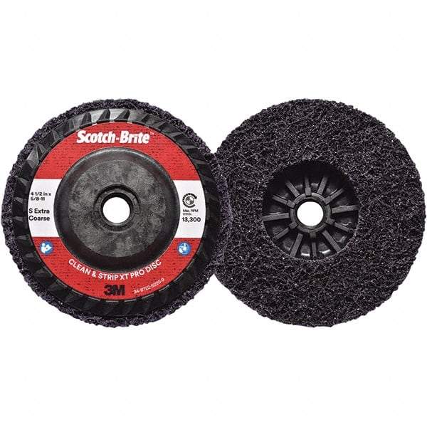 3M - 4-1/2" Extra Coarse Grade Silicon Carbide Deburring Disc - 5/8-11 Threaded Center Hole, Quick Change Connection, Purple, 13,300 Max RPM - Americas Industrial Supply