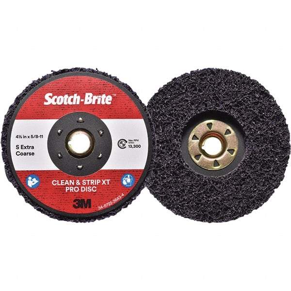 3M - 4-1/2" Extra Coarse Grade Silicon Carbide Deburring Disc - 5/8-11 Threaded Center Hole, Quick Change Connection, Purple, 13,300 Max RPM - Americas Industrial Supply