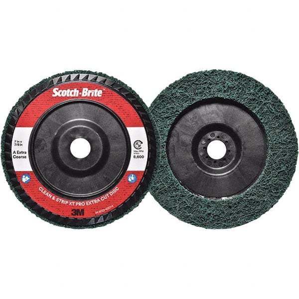 3M - 7" Extra Coarse Grade Aluminum Oxide Deburring Disc - 7/8" Center Hole, Quick Change Connection, Green, 8,600 Max RPM - Americas Industrial Supply