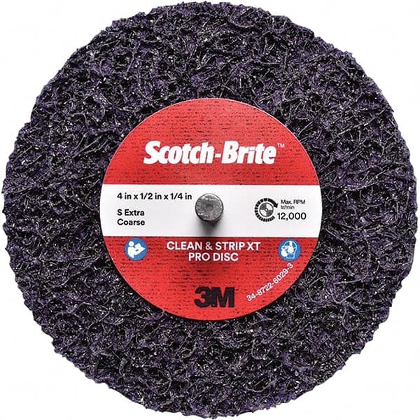 3M - 4" Extra Coarse Grade Silicon Carbide Deburring Disc - 1/4" Center Hole, Quick Change Connection, Purple, 12,000 Max RPM - Americas Industrial Supply