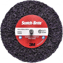 3M - 4" Extra Coarse Grade Silicon Carbide Deburring Disc - 1/4" Center Hole, Quick Change Connection, Purple, 12,000 Max RPM - Americas Industrial Supply
