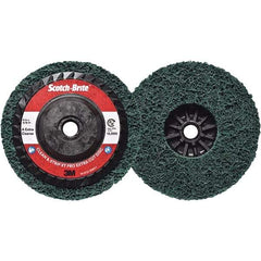 3M - 5" Extra Coarse Grade Aluminum Oxide Deburring Disc - 5/8-11 Threaded Center Hole, Quick Change Connection, Green, 12,000 Max RPM - Americas Industrial Supply
