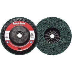 3M - 4-1/2" Extra Coarse Grade Aluminum Oxide Deburring Disc - 5/8-11 Threaded Center Hole, Quick Change Connection, Green, 13,300 Max RPM - Americas Industrial Supply