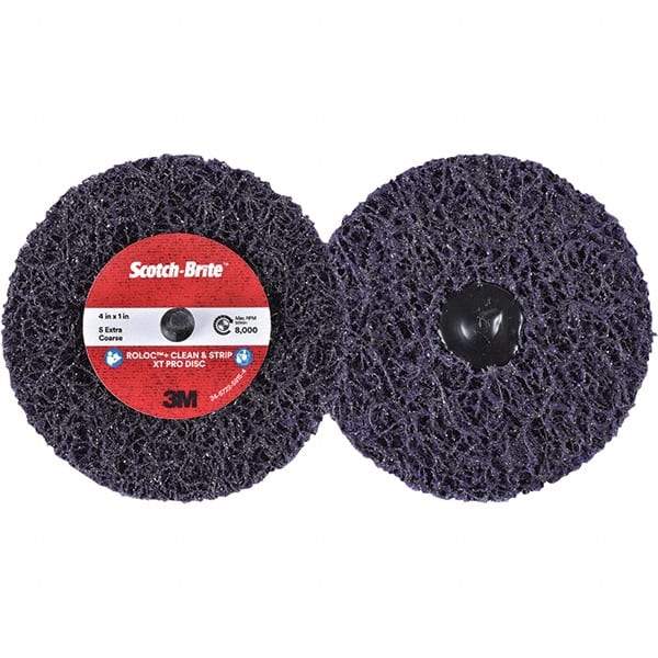 3M - 4" Extra Coarse Grade Silicon Carbide Deburring Disc - 1" Center Hole, Quick Change Connection, Purple, 8,000 Max RPM - Americas Industrial Supply