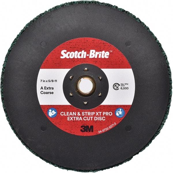 3M - 7" Extra Coarse Grade Aluminum Oxide Deburring Disc - 5/8-11 Threaded Center Hole, Quick Change Connection, Green, 6,000 Max RPM - Americas Industrial Supply