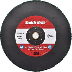 3M - 7" Extra Coarse Grade Aluminum Oxide Deburring Disc - 5/8-11 Threaded Center Hole, Quick Change Connection, Green, 6,000 Max RPM - Americas Industrial Supply