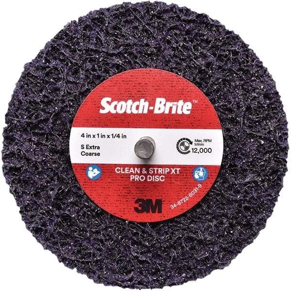 3M - 4" Extra Coarse Grade Silicon Carbide Deburring Disc - 1/4" Center Hole, Quick Change Connection, Purple, 12,000 Max RPM - Americas Industrial Supply