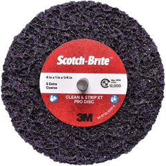 3M - 4" Extra Coarse Grade Silicon Carbide Deburring Disc - 1/4" Center Hole, Quick Change Connection, Purple, 12,000 Max RPM - Americas Industrial Supply
