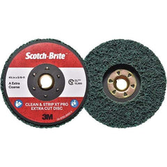 3M - 4-1/2" Extra Coarse Grade Aluminum Oxide Deburring Disc - 5/8-11 Threaded Center Hole, Quick Change Connection, Green, 13,300 Max RPM - Americas Industrial Supply