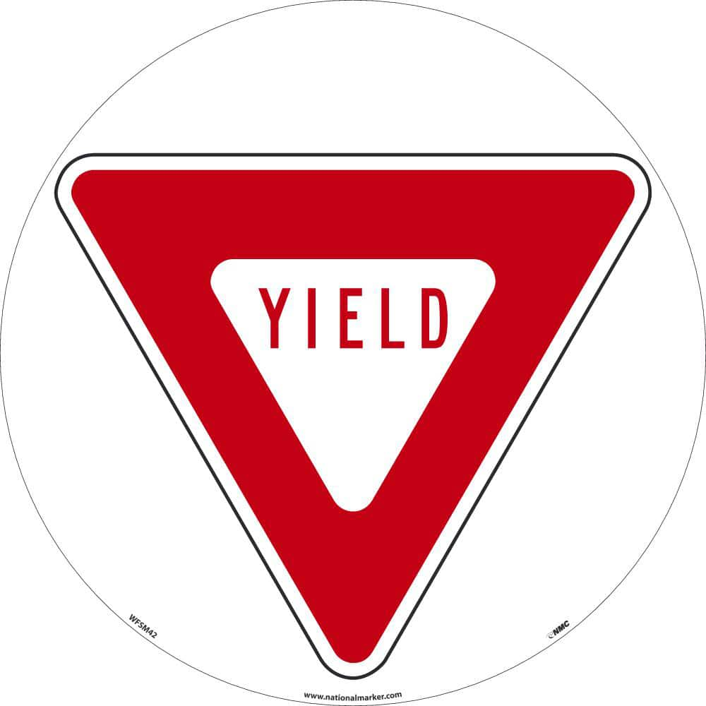 NMC - Adhesive Backed Floor Signs; Message Type: Restroom, Janitorial & Housekeeping ; Graphic Type: Yield Symbol ; Message or Graphic: Message & Graphic ; Legend: Yield ; Color: Red; White ; Special Color Properties: No Special Properties - Exact Industrial Supply