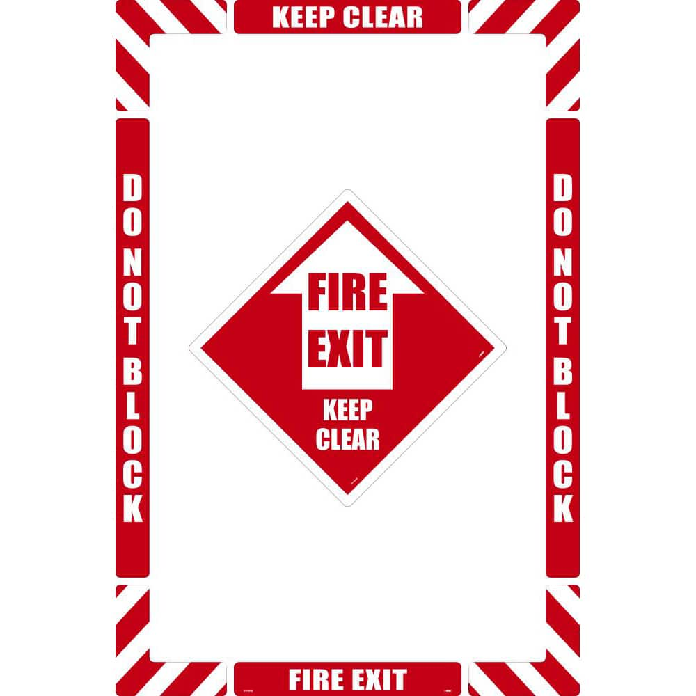 NMC - Adhesive Backed Floor Signs; Message Type: Accident Prevention ; Graphic Type: Arrow ; Message or Graphic: Message & Graphic ; Legend: Fire Exit Keep Clear ; Color: Red; White ; Special Color Properties: No Special Properties - Exact Industrial Supply