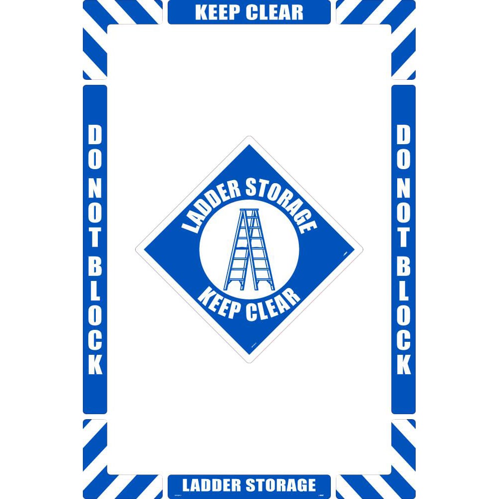 NMC - Adhesive Backed Floor Signs; Message Type: Accident Prevention ; Graphic Type: Ladder ; Message or Graphic: Message & Graphic ; Legend: Ladder Storage Keep Clear ; Color: Blue; White ; Special Color Properties: No Special Properties - Exact Industrial Supply