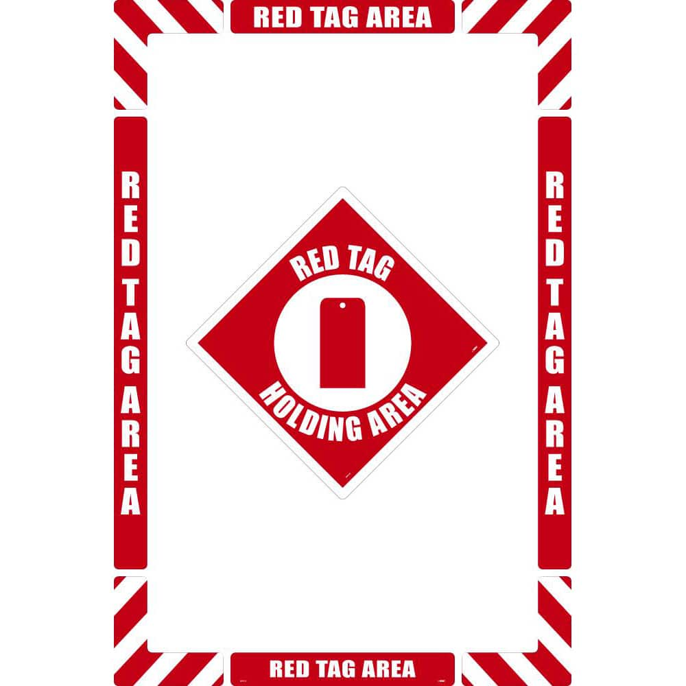 NMC - Adhesive Backed Floor Signs; Message Type: Restroom, Janitorial & Housekeeping ; Graphic Type: Red Tag ; Message or Graphic: Message & Graphic ; Legend: Red Tag Holding Area ; Color: Red; White ; Special Color Properties: No Special Properties - Exact Industrial Supply