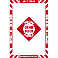 NMC - Adhesive Backed Floor Signs; Message Type: Accident Prevention ; Graphic Type: None ; Message or Graphic: Message Only ; Legend: Emergency Equipment Do Not Block ; Color: Red; White ; Special Color Properties: No Special Properties - Exact Industrial Supply