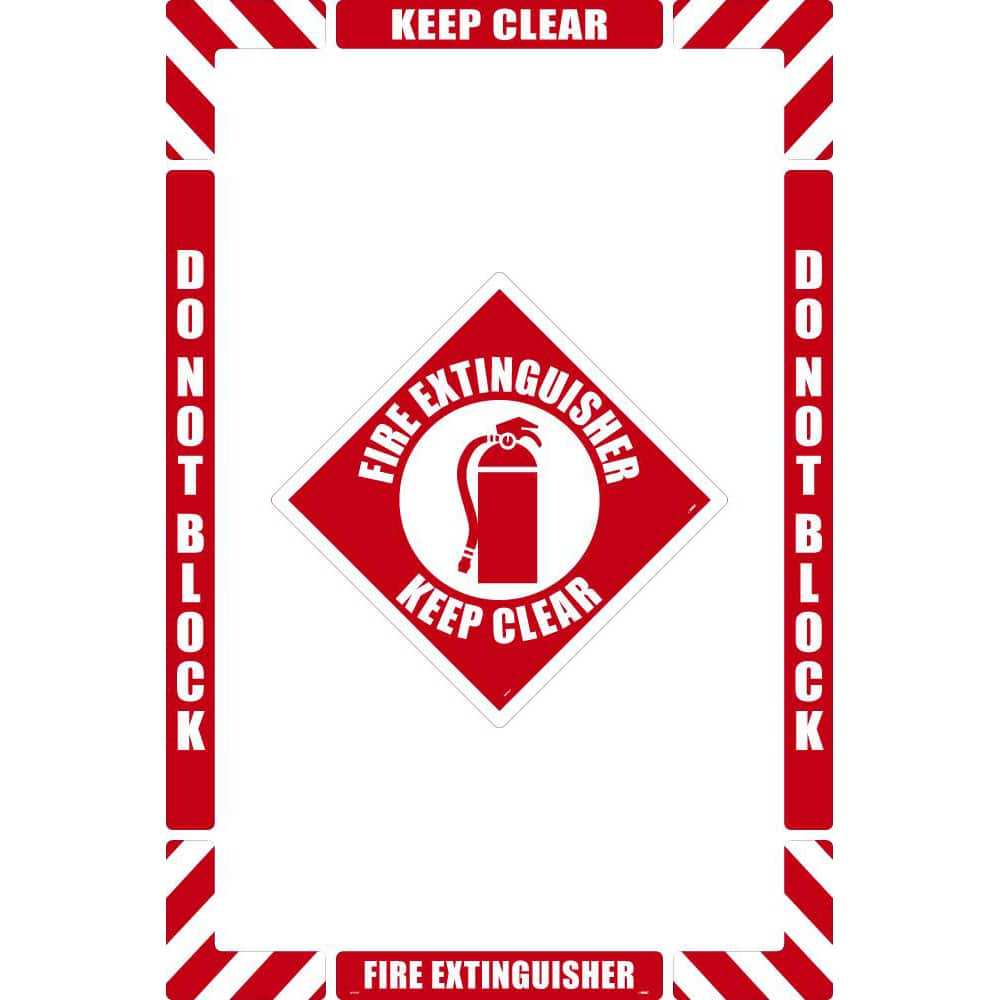 NMC - Adhesive Backed Floor Signs; Message Type: Accident Prevention ; Graphic Type: Fire Extinguisher ; Message or Graphic: Message & Graphic ; Legend: Fire Extinguisher Keep Clear ; Color: Red; White ; Special Color Properties: No Special Properties - Exact Industrial Supply