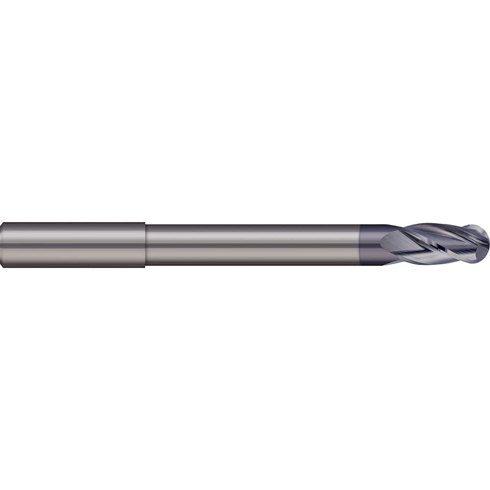 Ball End Mill: 0.0118″ Dia, 0.0118″ LOC, 2 Flute, Solid Carbide 50 mm OAL, 4 mm Shank Dia, 30 ° Helix, AlTiN Coated, Single End