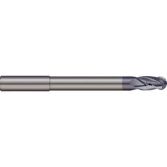 Ball End Mill: 0.0118″ Dia, 0.0118″ LOC, 2 Flute, Solid Carbide 50 mm OAL, 4 mm Shank Dia, 30 ° Helix, AlTiN Coated, Single End