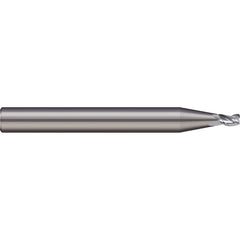 Corner Radius End Mill: 0.015″ Dia, 0.023″ LOC, 0.002″ Radius, 3 Flutes, Solid Carbide 1-1/2″ OAL, 1/8″ Shank Dia, 20 ° Helix, Bright/Uncoated, Corner Radius End