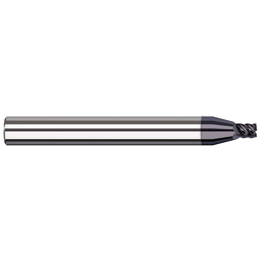 Corner Radius End Mill: 1/8″ Dia, 3/16″ LOC, 0.03″ Radius, 7 Flutes, Solid Carbide 1-1/2″ OAL, 1/8″ Shank Dia, 41 ° Helix, AlTiN Coated, Corner Radius End