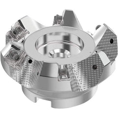 Seco - 3" Cut Diam, 1" Arbor Hole, 0.236" Max Depth of Cut, 48° Indexable Chamfer & Angle Face Mill - 6 Inserts, SN.. Insert, Right Hand Cut, 6 Flutes, Through Coolant, Series R220.54 - Americas Industrial Supply