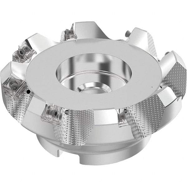 Seco - 5" Cut Diam, 1-1/2" Arbor Hole, 0.236" Max Depth of Cut, 48° Indexable Chamfer & Angle Face Mill - 8 Inserts, SN.. Insert, Right Hand Cut, 8 Flutes, Through Coolant, Series R220.54 - Americas Industrial Supply